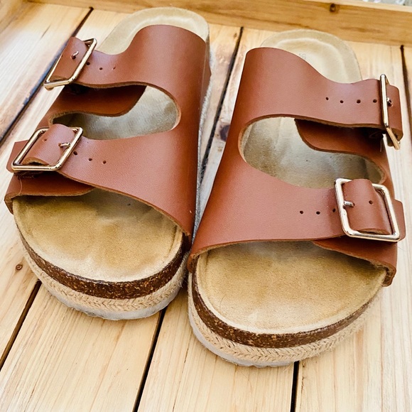 Seven Dials Shoes - Brown Double Strap Buckle Footbed Sandals